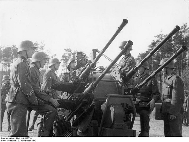 quad-20mm Flakvierling 38 light anti-aircraft gun in position. It had an effective ceiling of 3.500 ft